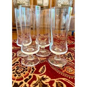 Vintage Krosno Poland Footed Glasses Set – 7.5 Clear Stem Modernist Tumblers